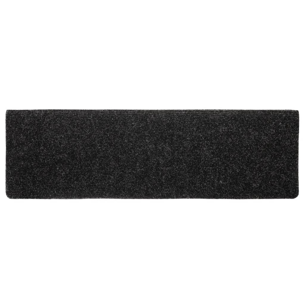 Tapetes de escada autoadesivos 10 peças 65x21x4 cm pretos com borda retangular