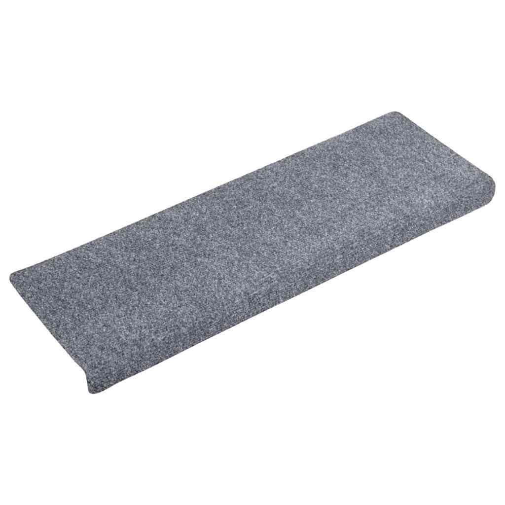 Tapetes de escada autoadesivos 10 peças 65x21x4 cm cinza claro com borda retangular