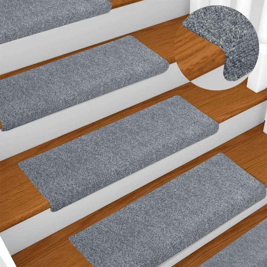 Tapetes de escada autoadesivos 10 peças 65x21x4 cm cinza claro com borda retangular