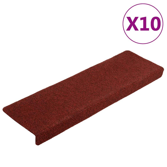 Tapetes de escada autoadesivos 10 peças 65x21x4 cm vermelho bordô com borda retangular