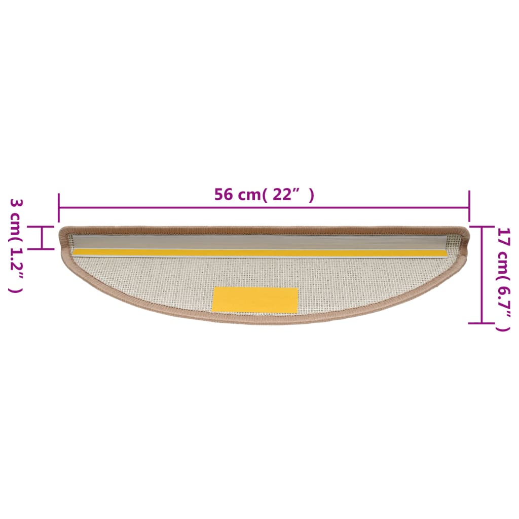 Tapetes de escada 10 peças 56x17x3 cm marrom claro semicircular