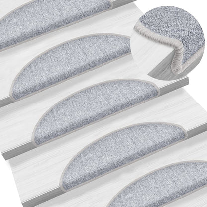 Tapetes de escada 10 peças 56x17x3 cm cinza claro semicircular