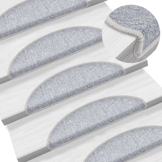 Tapetes de escada 10 peças 56x17x3 cm cinza claro semicircular