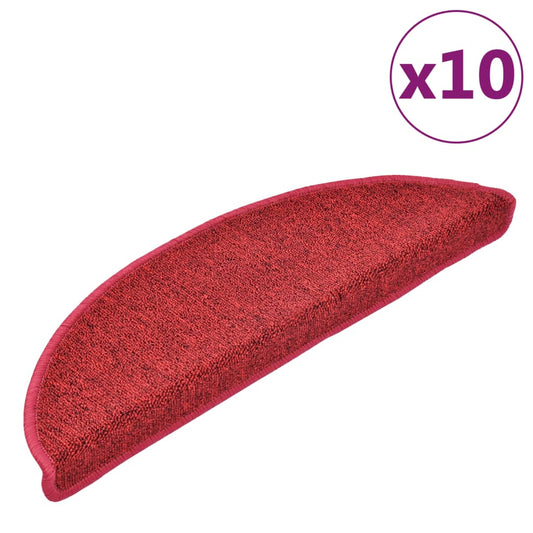 Tapetes de escada 10 peças 56x17x3 cm Bordeaux Semi-redondos
