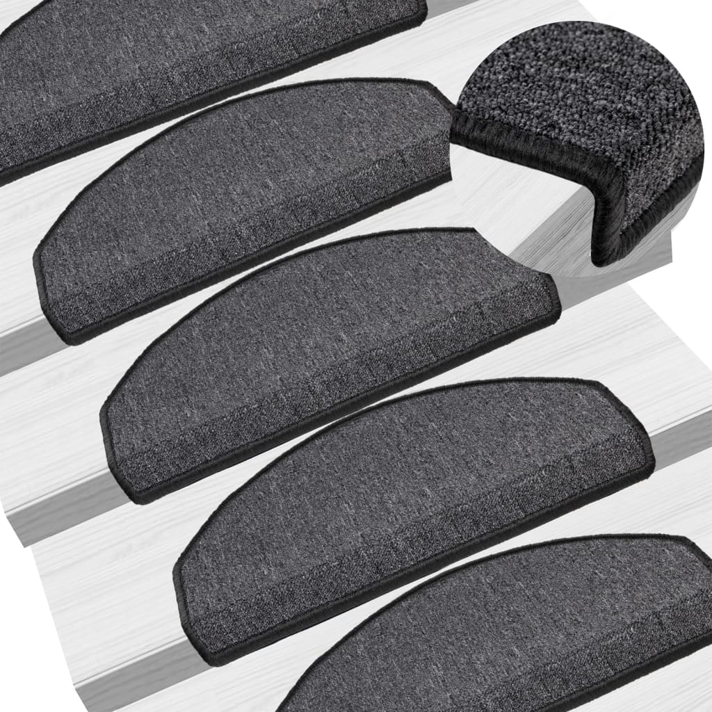 Tapetes de escada 10 peças 65x24x4 cm antracite meio redondo grande