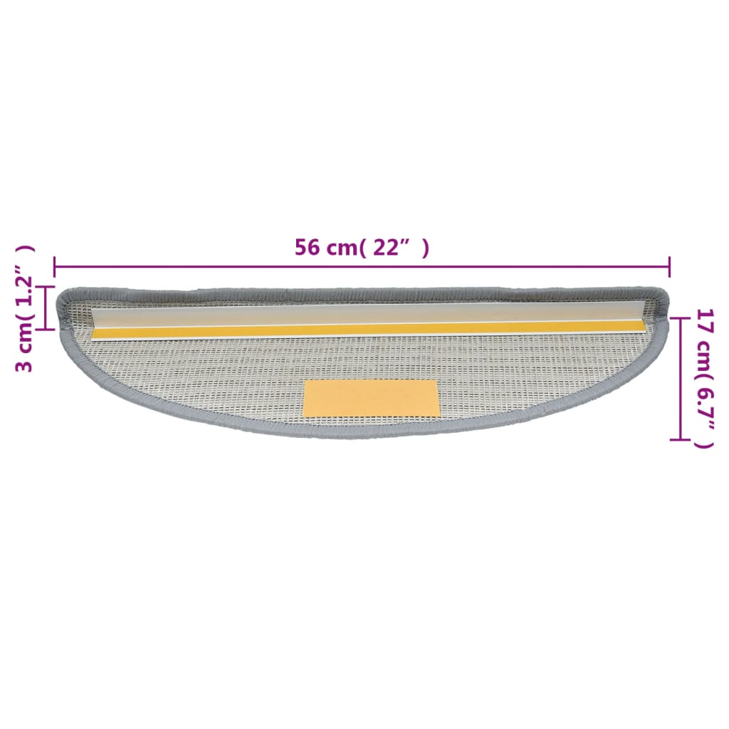 Tapetes de escada 10 peças 56x17x3 cm cinza semicircular