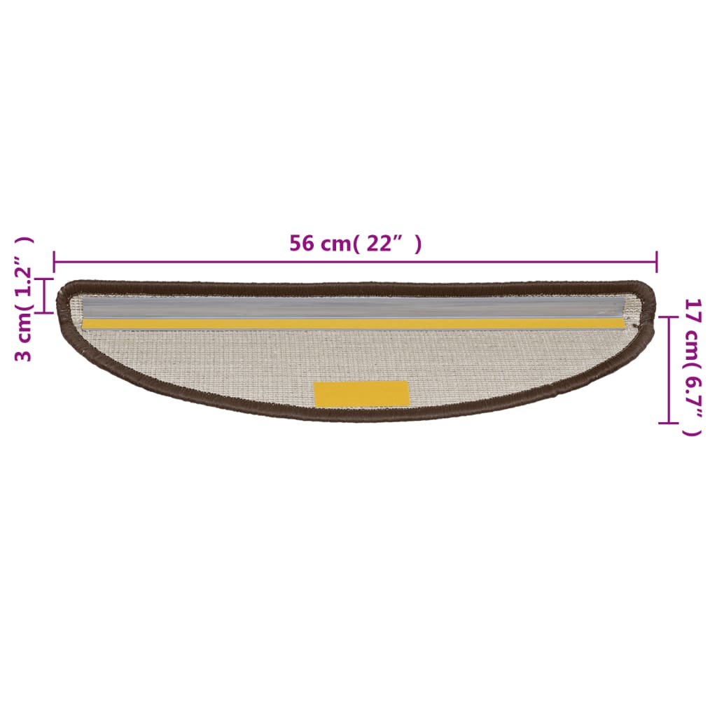Tapetes de escada 10 peças 56x17x3 cm marrom semicircular