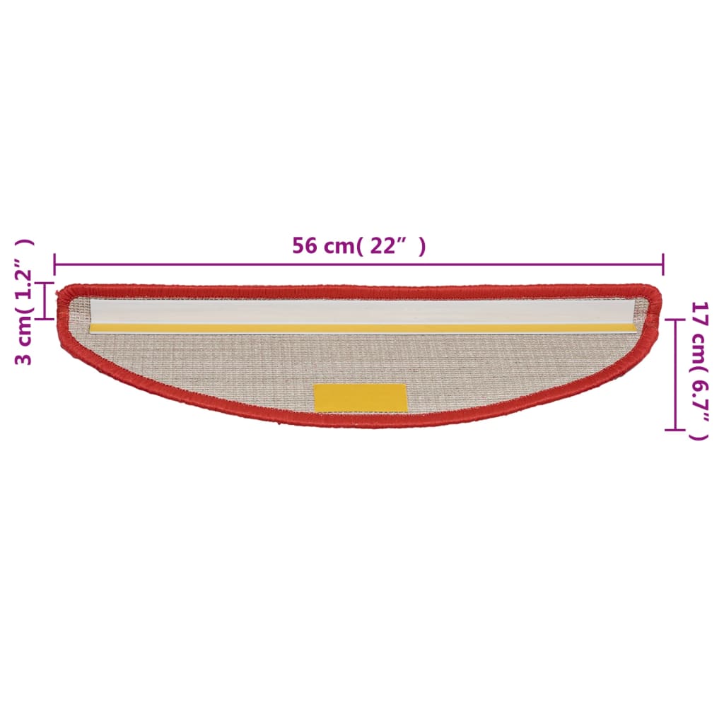 Tapetes de escada 10 peças 56x17x3 cm vermelho semicircular