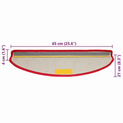 Tapetes de escada 10 peças 65x21x4 cm vermelho semicircular grande