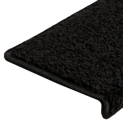 Tapetes de escada 10 peças 65x21x4 cm pretos com borda retangular