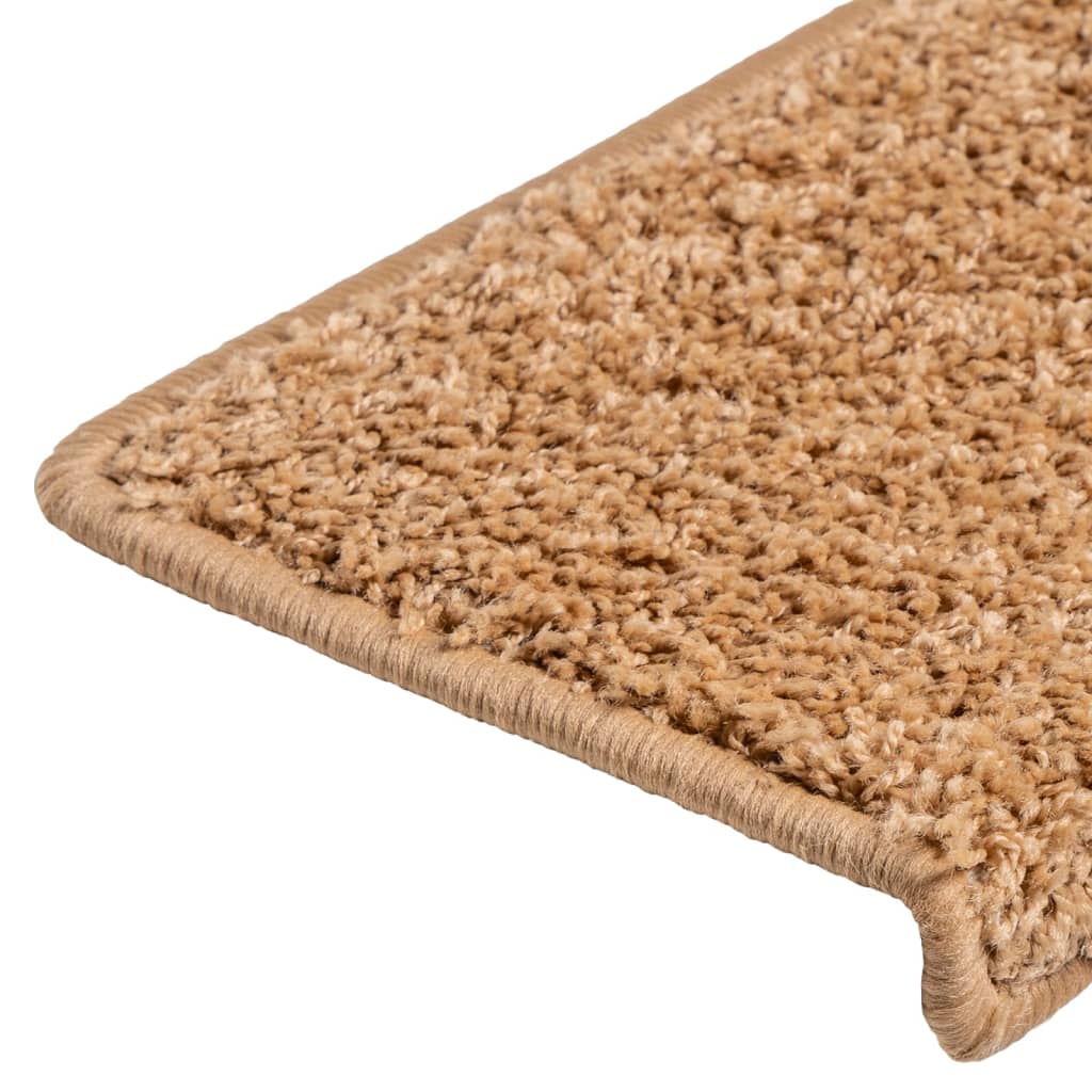 Tapetes de escada 10 peças 65x21x4 cm bege com borda retangular
