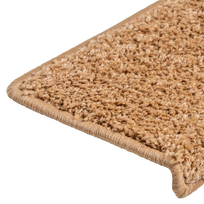 Tapetes de escada 10 peças 65x21x4 cm bege com borda retangular