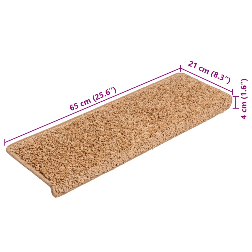 Tapetes de escada 10 peças 65x21x4 cm bege com borda retangular