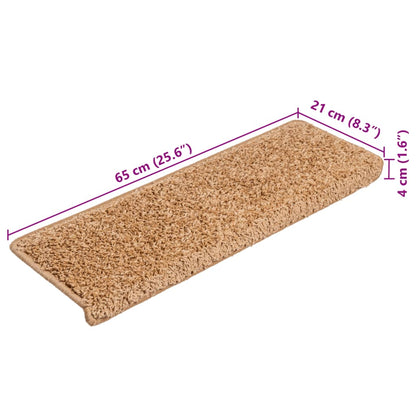 Tapetes de escada 10 peças 65x21x4 cm bege com borda retangular