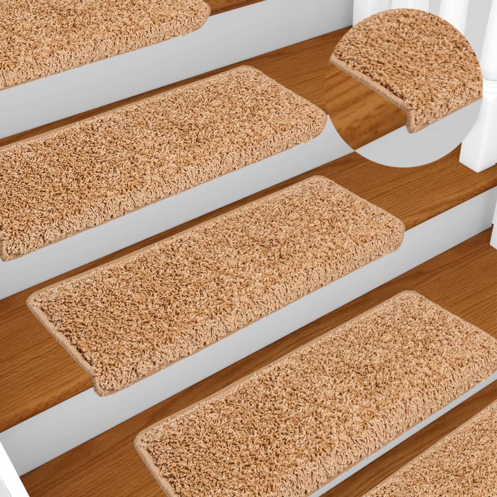 Tapetes de escada 10 peças 65x21x4 cm bege com borda retangular