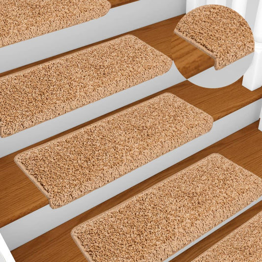 Tapetes de escada 10 peças 65x21x4 cm bege com borda retangular