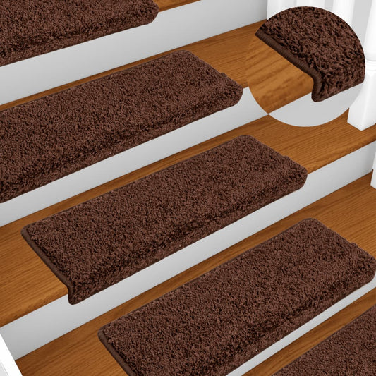 Tapetes de escada 10 peças 65x21x4 cm marrom com borda retangular