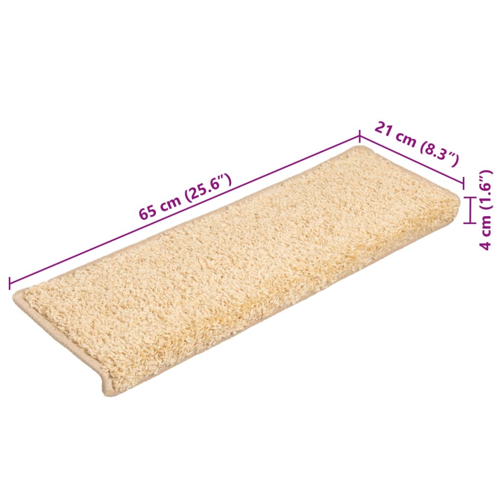 Tapetes de escada 10 peças 65x21x4 cm creme com borda retangular