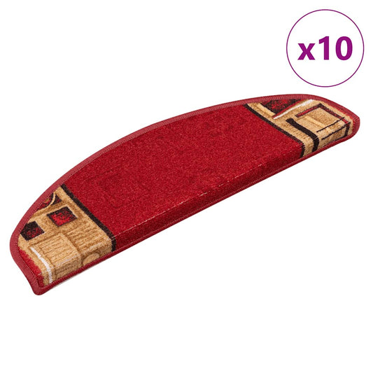 Tapetes de escadas adesivos 10 pcs 65x21x4 cm vermelho