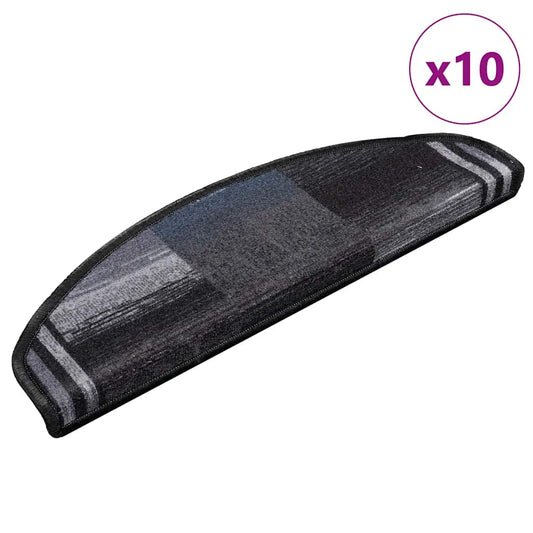 Tapetes de escadas adesivos 10 pcs 65x21x4 cm preto e cinzento