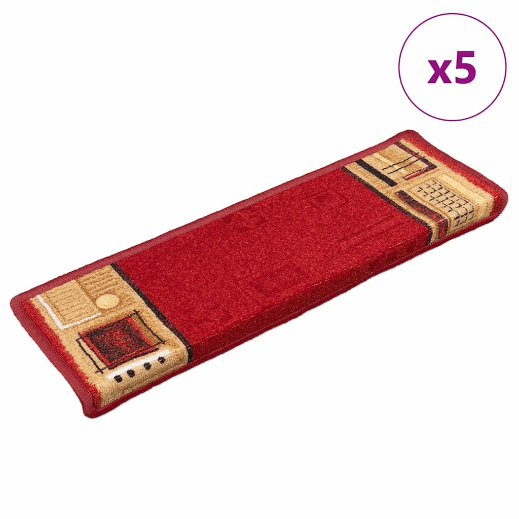 Tapetes de escadas adesivos 5 pcs 65x21x4 cm vermelho