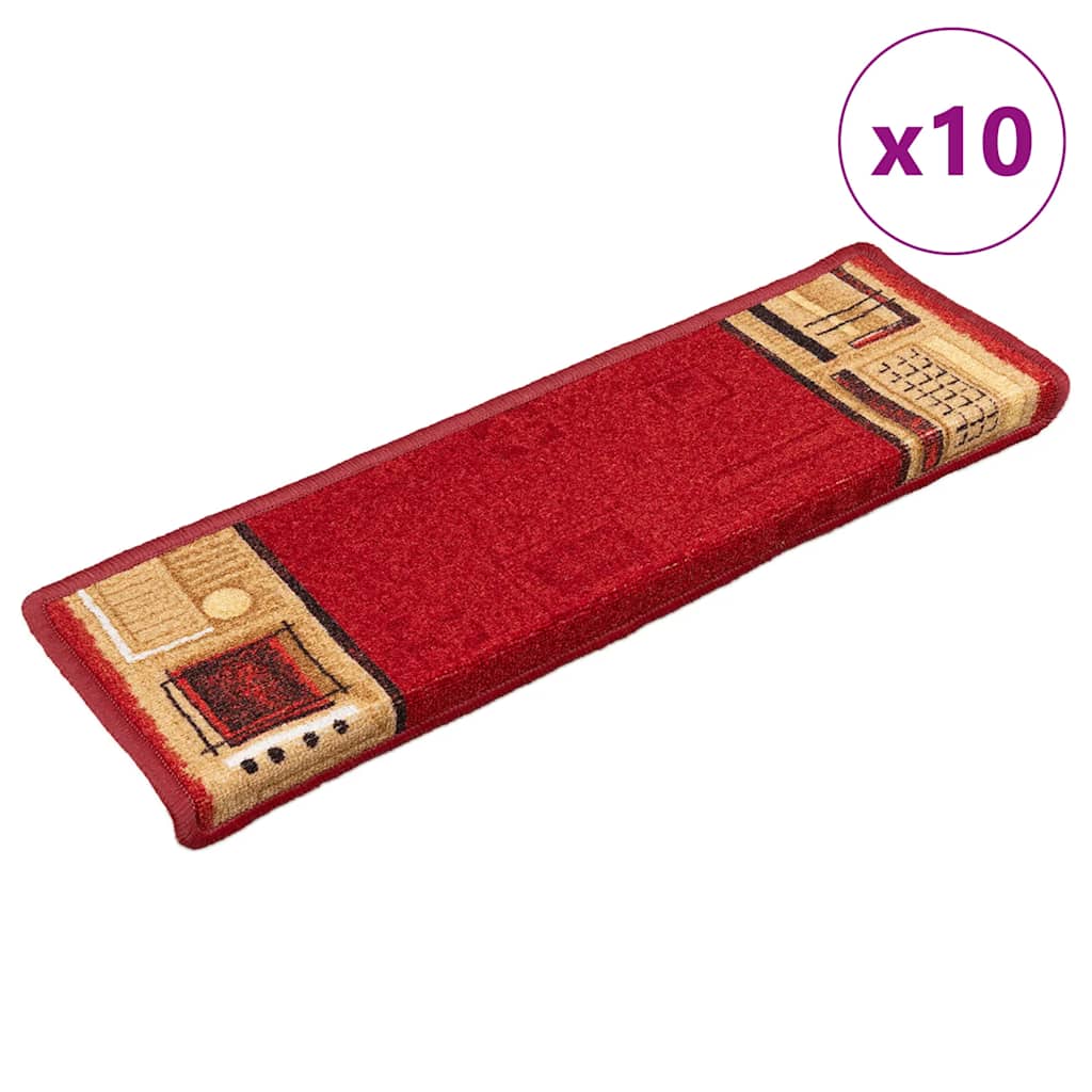 Tapetes de escadas adesivos 10 pcs 65x21x4 cm vermelho