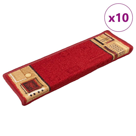 Tapetes de escadas adesivos 10 pcs 65x21x4 cm vermelho