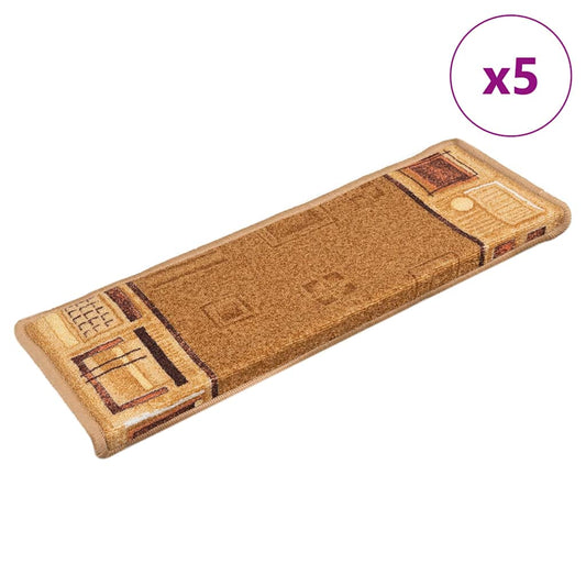 Tapetes de escadas adesivos 5 pcs 65x21x4 cm bege