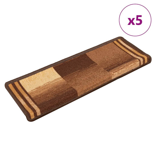 Tapetes de escadas adesivos 5 pcs 65x21x4 cm castanho