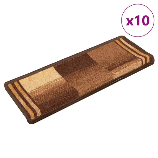 Tapetes de escadas adesivos 10 pcs 65x21x4 cm castanho