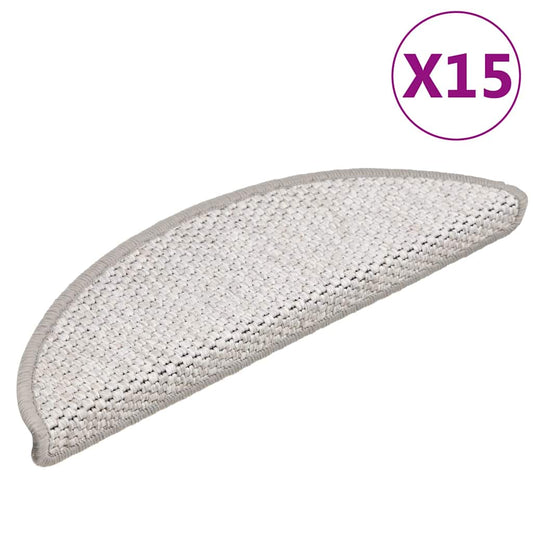 Tapetes escada adesivos aspeto sisal 15 pcs 56x17x3cm platinado
