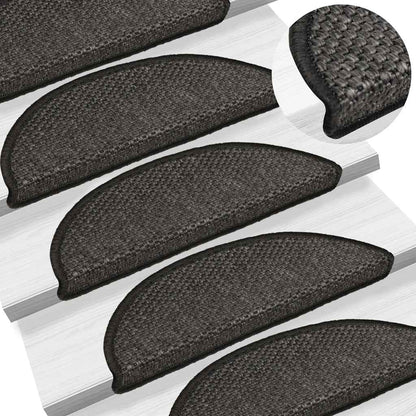 Tapetes escada adesivos aspeto sisal 15 pcs 56x17x3cm antracite