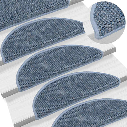 Tapetes escada adesivos aspeto sisal 15 pcs 56x17x3 cm azul