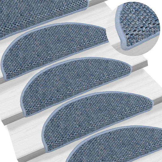 Tapetes escada adesivos aspeto sisal 15 pcs 56x17x3 cm azul