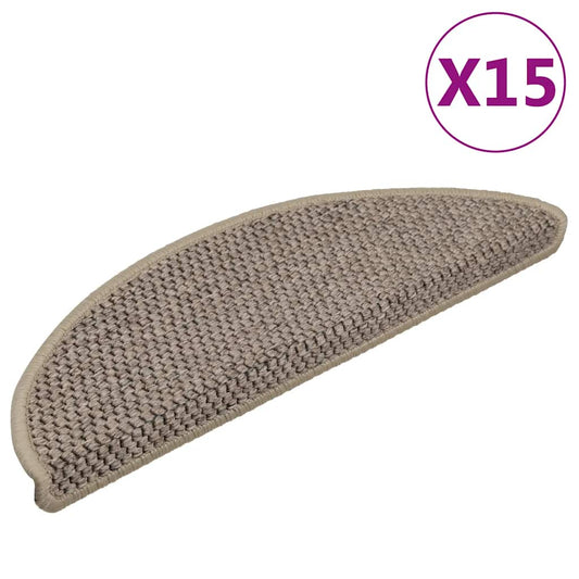 Tapetes escada adesivos aspeto sisal 15 pcs 56x17x3 bege-escuro