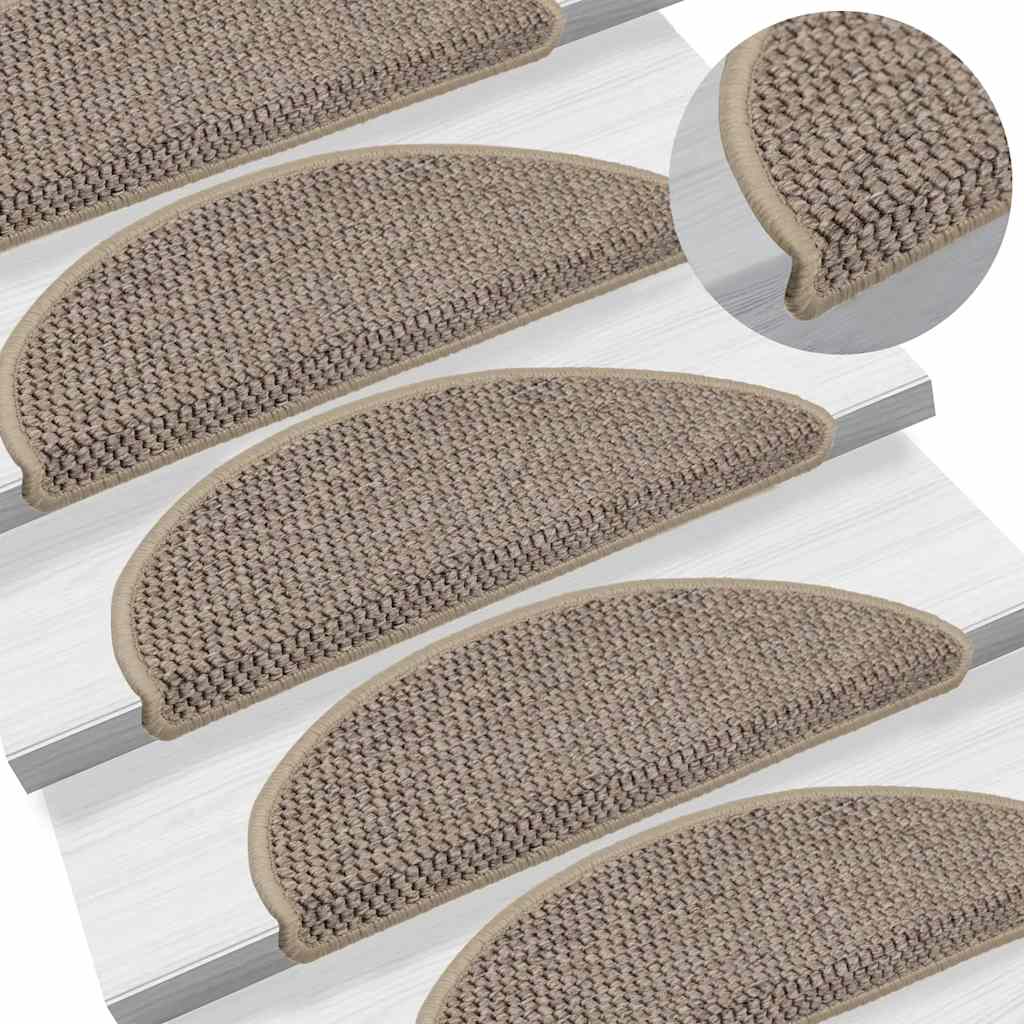 Tapetes escada adesivos aspeto sisal 15 pcs 56x17x3 bege-escuro