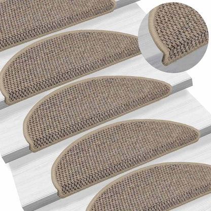 Tapetes escada adesivos aspeto sisal 15 pcs 56x17x3 bege-escuro