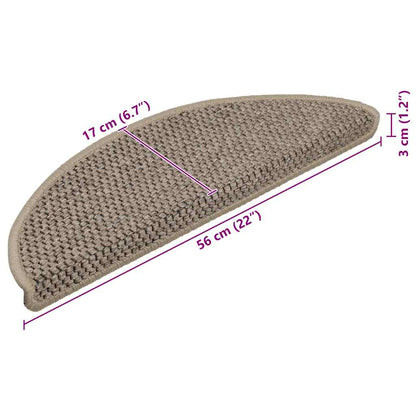 Tapetes escada adesivos aspeto sisal 15 pcs 56x17x3 bege-escuro