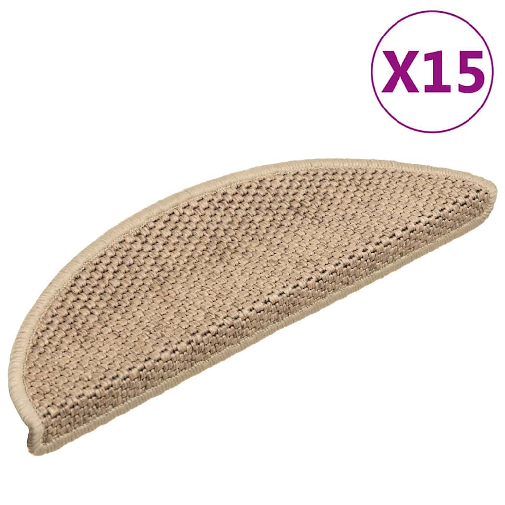 Tapetes escada adesivos aspeto sisal 15 pcs 56x17x3cm cor areia