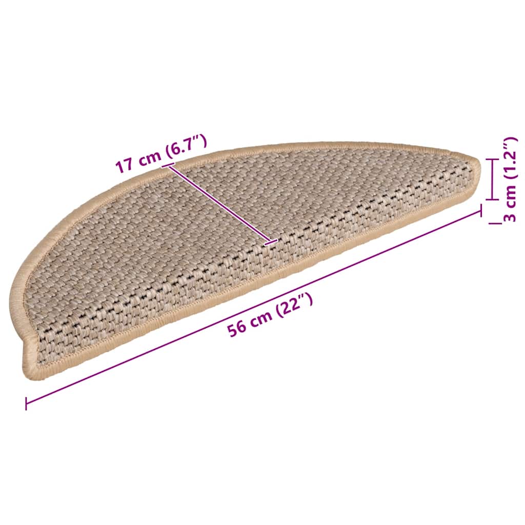 Tapetes escada adesivos aspeto sisal 15pcs 56x17x3cm bege-claro