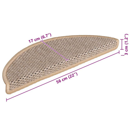 Tapetes escada adesivos aspeto sisal 15pcs 56x17x3cm bege-claro