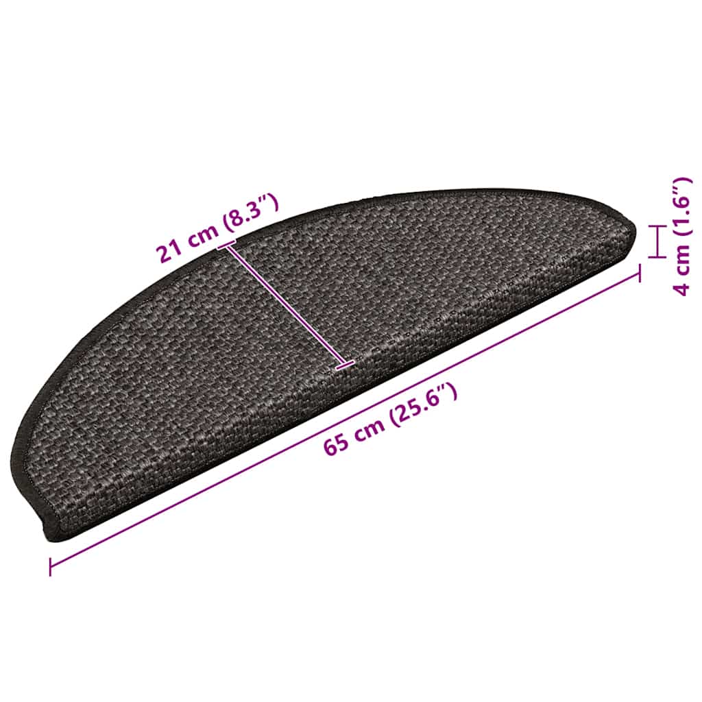 Tapetes escada adesivos aspeto sisal 15pcs 65x21x4 cm antracite