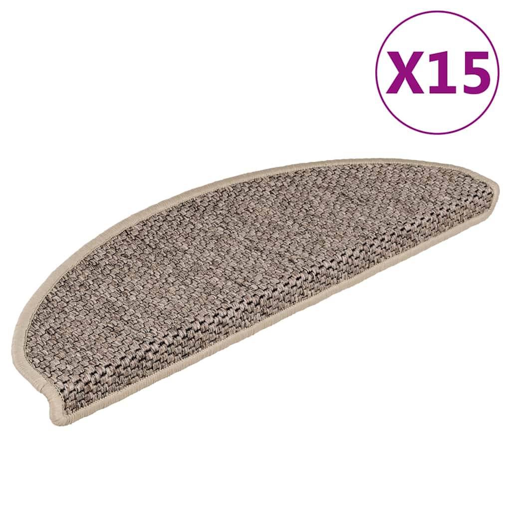 Tapetes escada adesivos aspeto sisal 15pcs 65x21x4 bege-escuro
