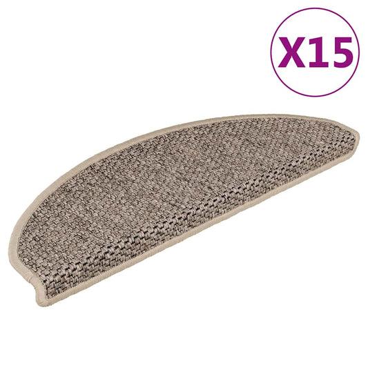 Tapetes escada adesivos aspeto sisal 15pcs 65x21x4 bege-escuro