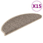 Tapetes escada adesivos aspeto sisal 15pcs 65x21x4 bege-escuro