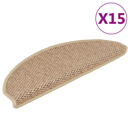 Tapetes escada adesivos aspeto sisal 15pcs 65x21x4cm cor areia