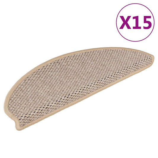 Tapetes escada adesivos aspeto sisal 15pcs 65x21x4cm bege-claro