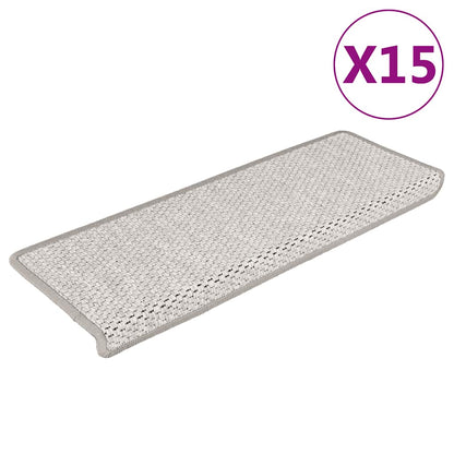 Tapetes escada adesivos aspeto sisal 15pcs 65x21x4 cm platinado