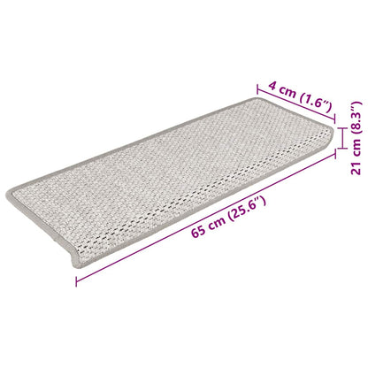 Tapetes escada adesivos aspeto sisal 15pcs 65x21x4 cm platinado
