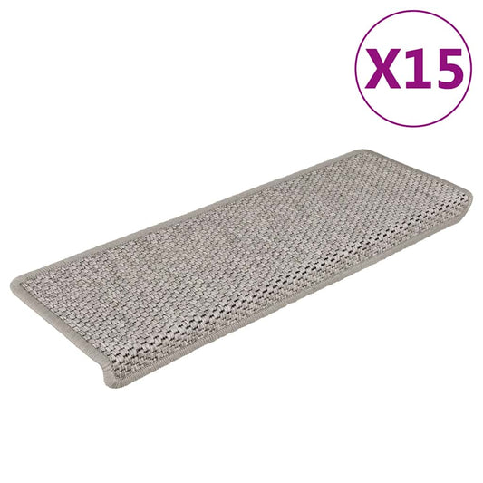 Tapetes escada adesivos aspeto sisal 15pcs 65x21x4 cm prateado